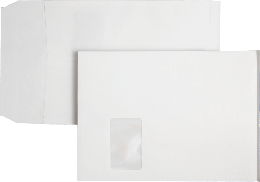 Faltentaschen DIN C4 mit Fenster, Posthorn 00014066, Falte & Boden 20 mm, 120 g/m², haftklebend, weiß, 200 Stück