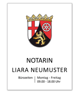 Notarschild 600 x 800 mm, Alu Dibond® weiß, Rheinland-Pfalz