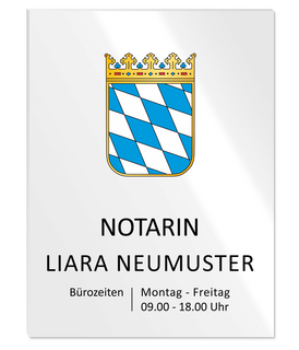 Notarschild 600 x 800 mm, Plexiglas® GS weiß, Bayern