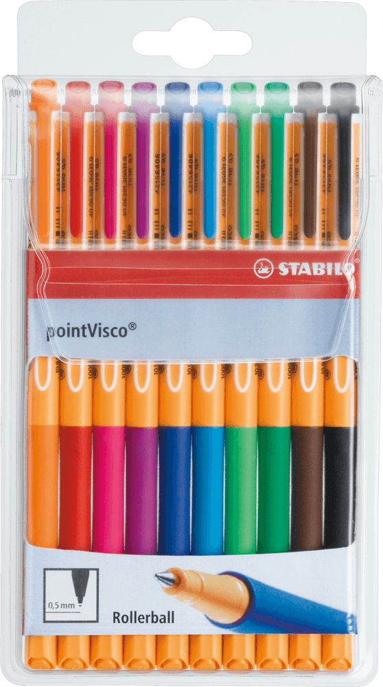 Tintenroller STABILO® pointVisco, 0,5 mm, 10 Stück, farbig sortiert