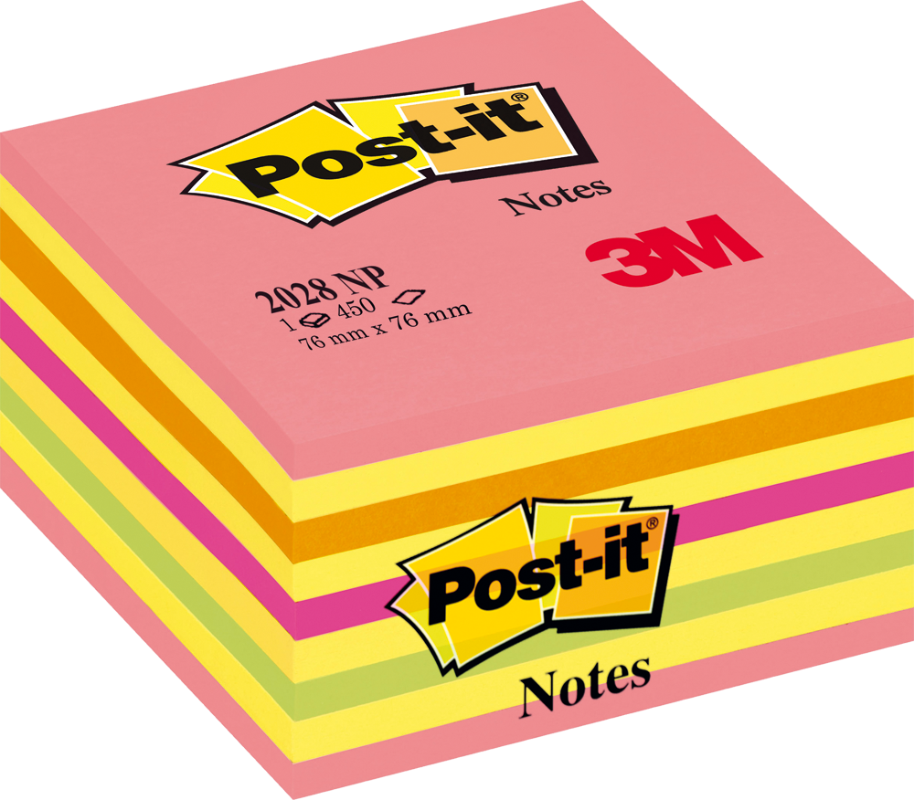 Haftnotizwürfel Post-it® 2028NP, 76 x 76 mm, 450 Blatt, neonpink etc.