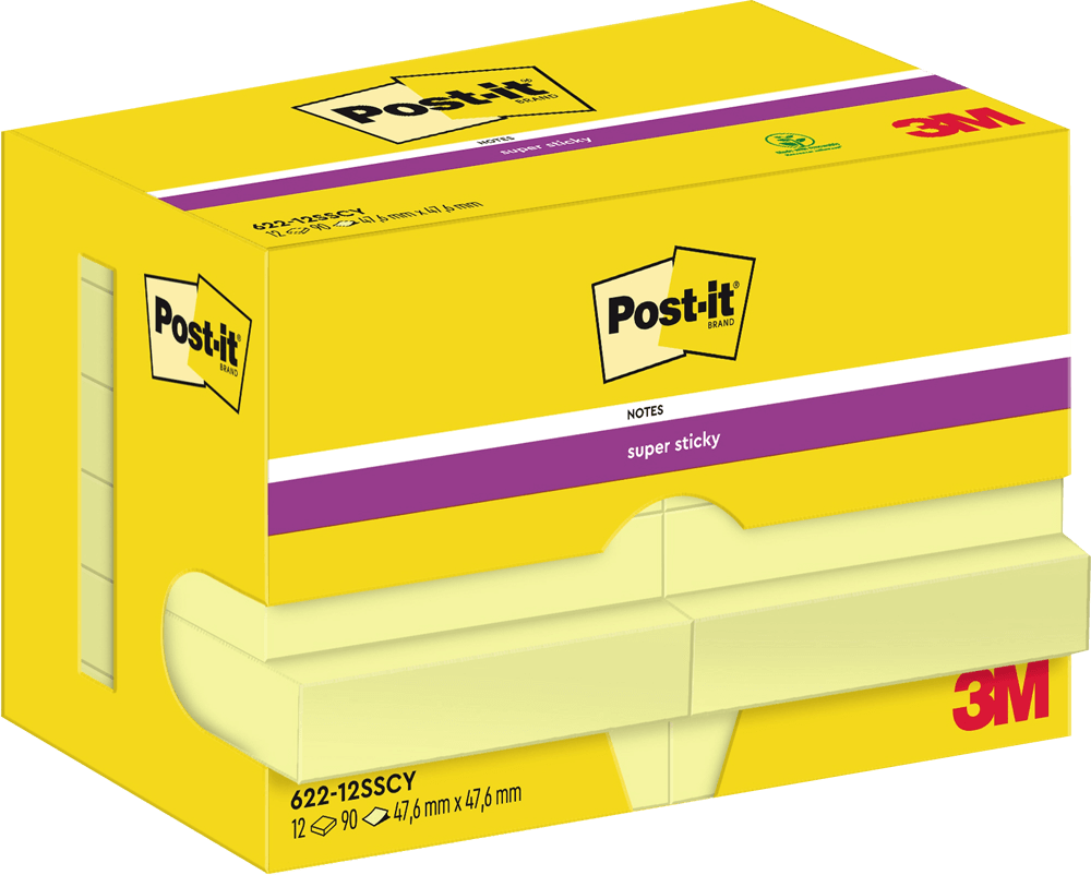 Haftnotizen Post-it® Super Sticky 622-12SSCY, 48 x 48 mm, gelb, 12 Blöcke