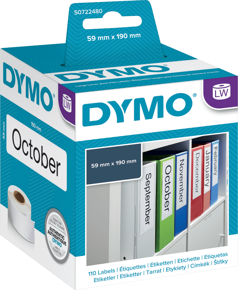 Ordner-Etiketten DYMO S0722480, 190 x 59 mm, weiß, 110 Stück/Rolle