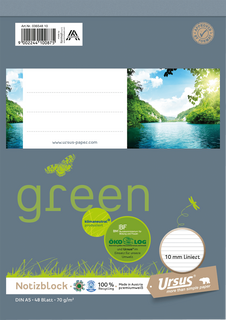 Notizblock Ursus® Green, DIN A5, 48 Blatt, liniert, grau