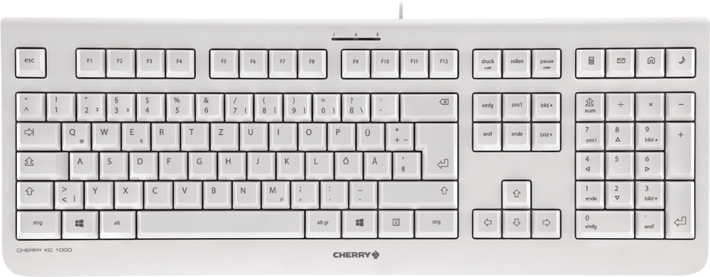 Tastatur CHERRY KC1000 USB corded, Flüsteranschlag, weiß/grau