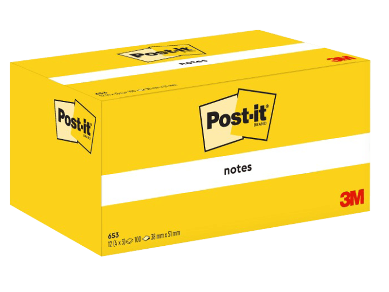 Haftnotizen Post-it® 653, 38 x 51 mm, gelb, 12 Blöcke