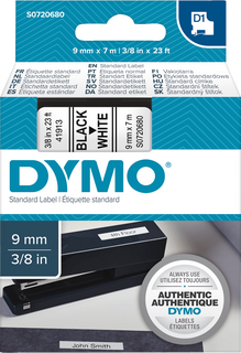 Schriftband DYMO D1 S0720680, 9 mm x 7 m, schwarz auf weiß