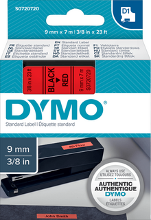 Schriftband DYMO D1 S0720720, 9 mm x 7 m, schwarz auf rot