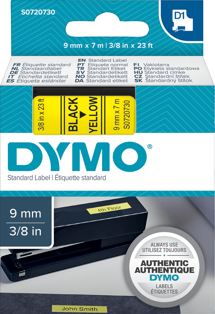 Schriftband DYMO D1 S0720730, 9 mm x 7 m, schwarz auf gelb