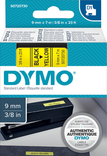 Schriftband DYMO D1 S0720730, 9 mm x 7 m, schwarz auf gelb