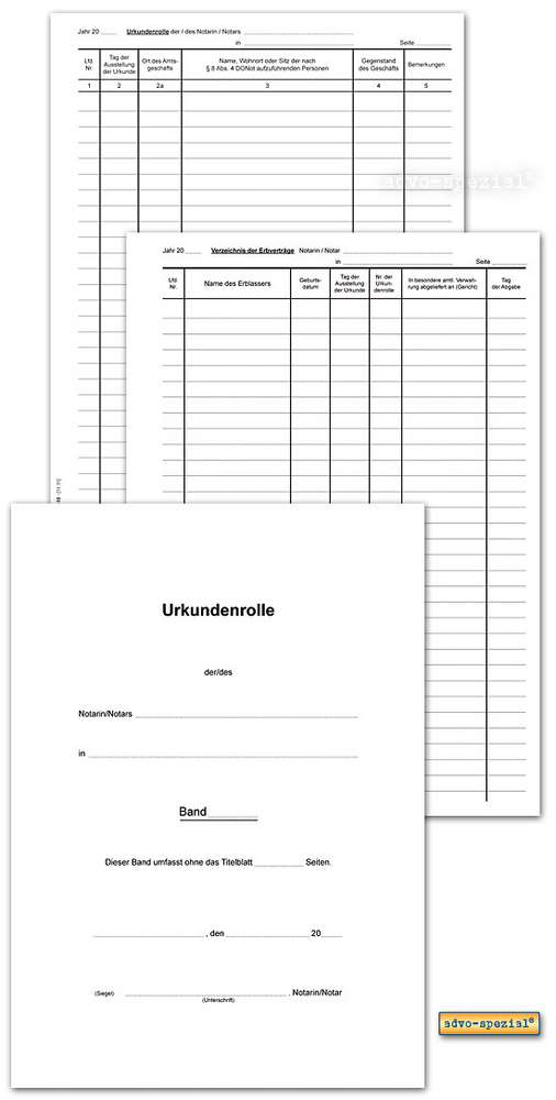 Urkundenrolle - Loseblattform doppelseitig bedruckt