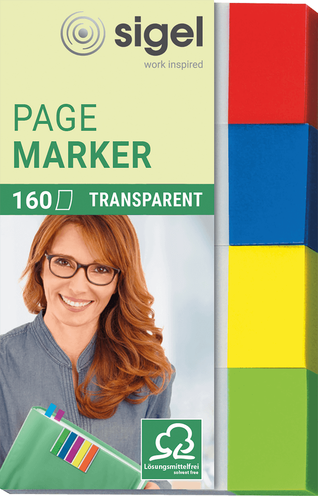 Haftmarker Sigel HN670 Transparent, Papier, 50 x 20 mm, 160 Streifen, Grundfarben