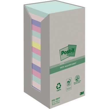 Haftnotizen Post-it® Recycling 654-1RPT, 76 x 76 mm 16 Blöcke, Rainbow Tower