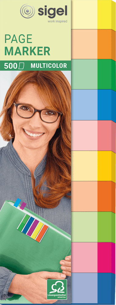 Haftmarker Sigel HN682 Multicolor, Papier, 50 x 15 mm, 500 Streifen, farbig sortiert