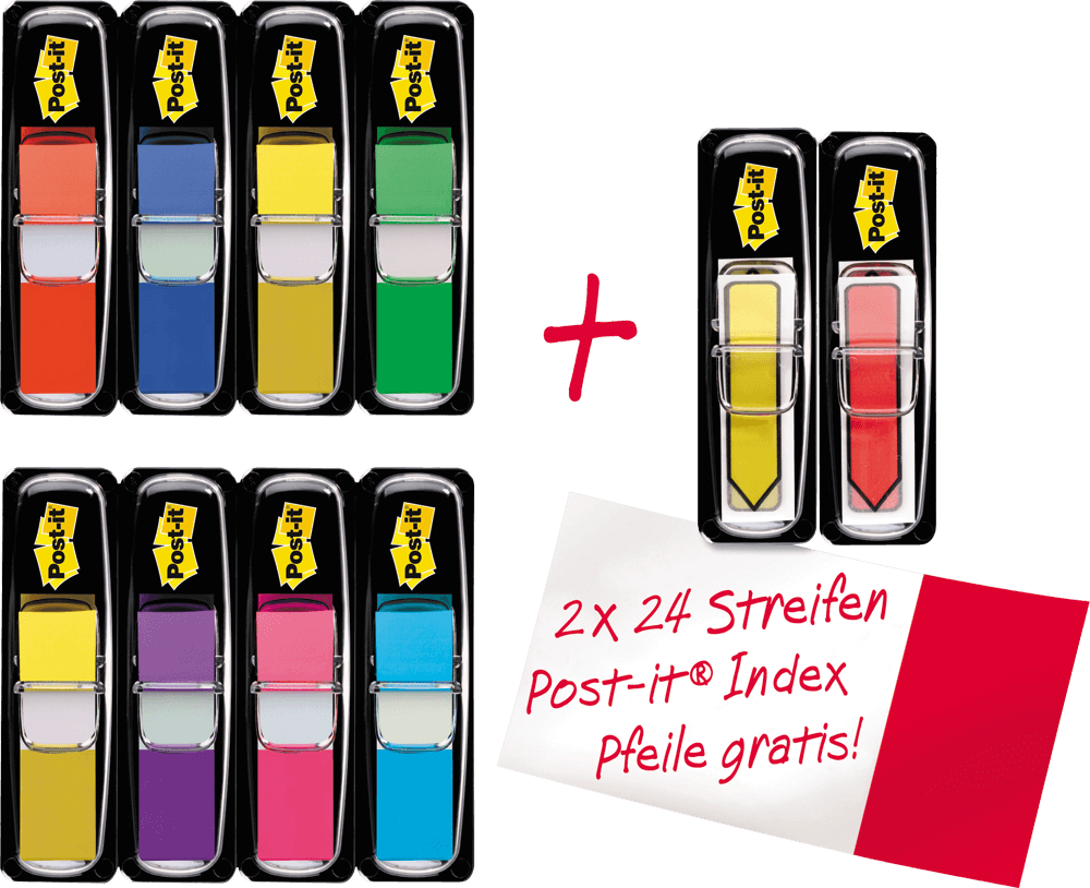 Heftstreifen Post-it® Index 683 Mini + 684 Pfeile, 350 Streifen, farbig sortiert