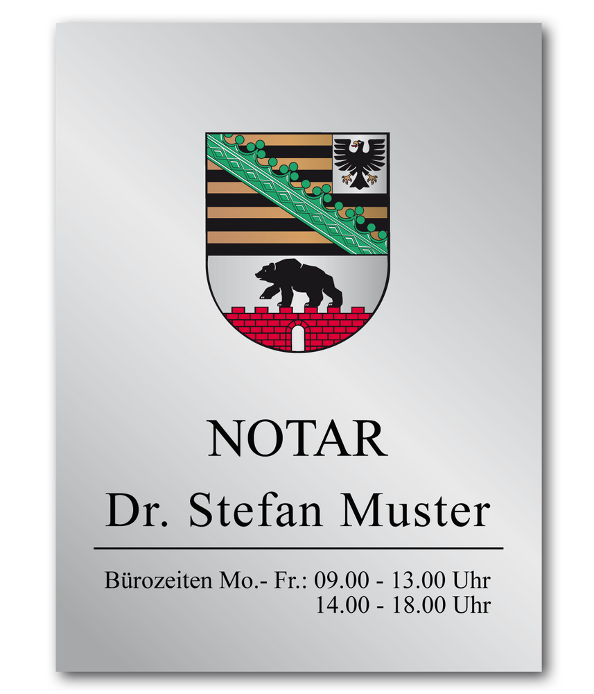 Notarschild 300 x 400 mm, Alu Dibond® Butlerfinish silber, Sachsen-Anhalt