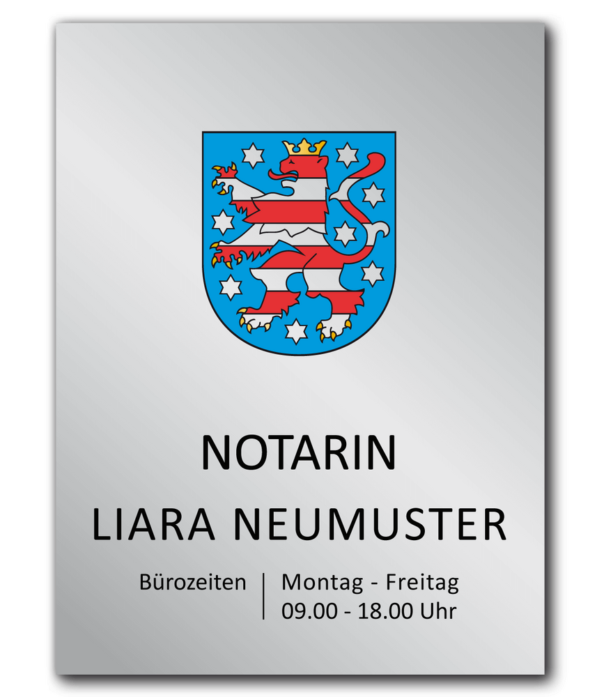Notarschild 300 x 400 mm, Alu Dibond® Butlerfinish silber, Thüringen