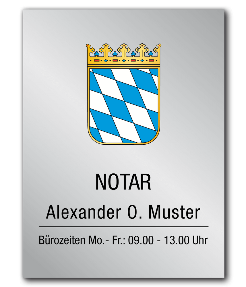 Notarschild 300 x 400 mm, Alu Dibond® Butlerfinish silber, Bayern
