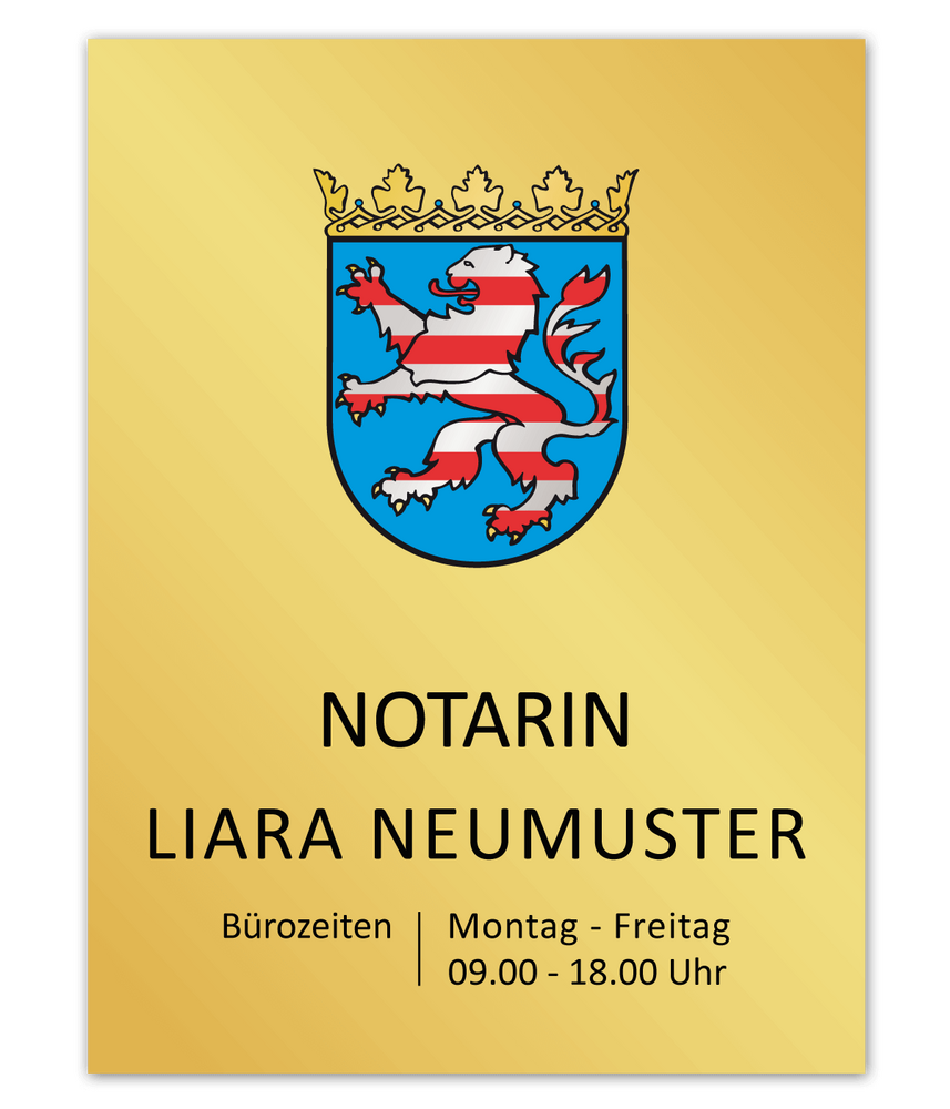 Notarschild 300 x 400 mm, Alu Dibond® Butlerfinish gold, Hessen