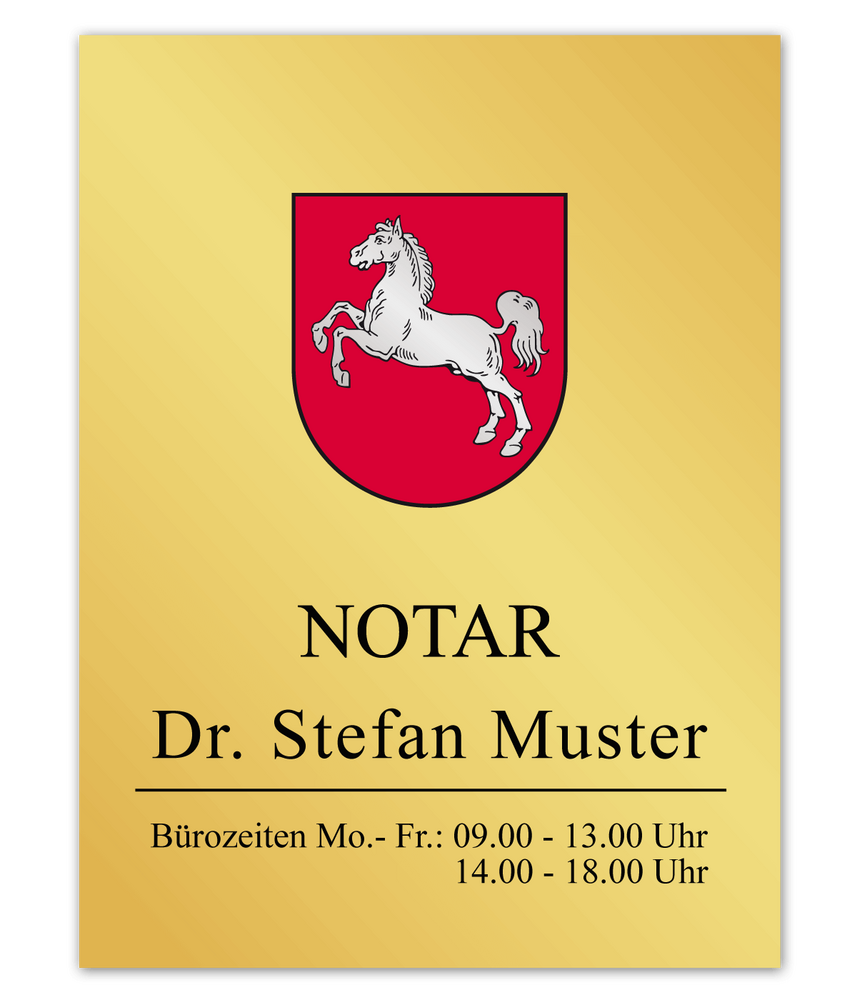 Notarschild 300 x 400 mm, Alu Dibond® Butlerfinish gold, Niedersachsen