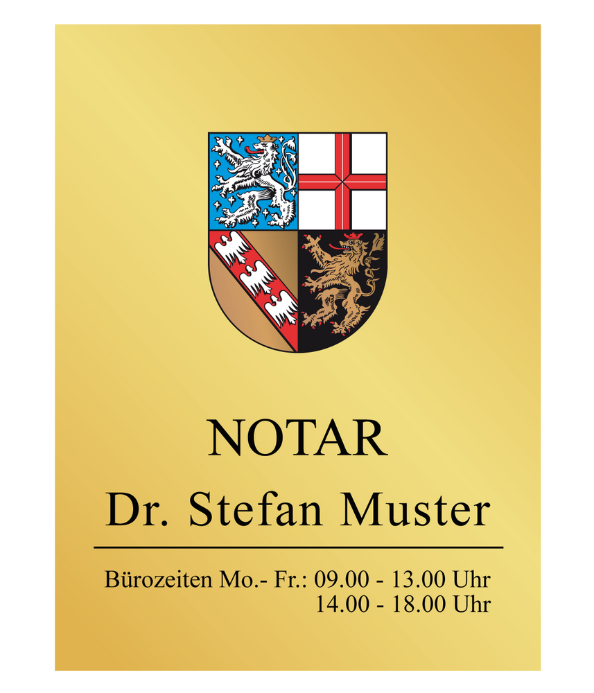 Notarschild 300 x 400 mm, Alu Dibond® Butlerfinish gold, Saarland