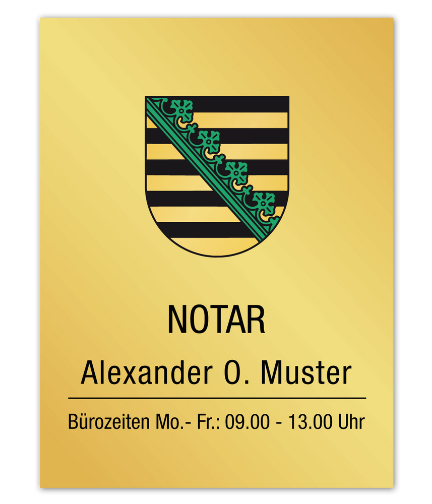 Notarschild 300 x 400 mm, Alu Dibond® Butlerfinish gold, Sachsen