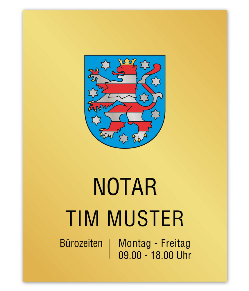 Notarschild 300 x 400 mm, Alu Dibond® Butlerfinish gold, Thüringen