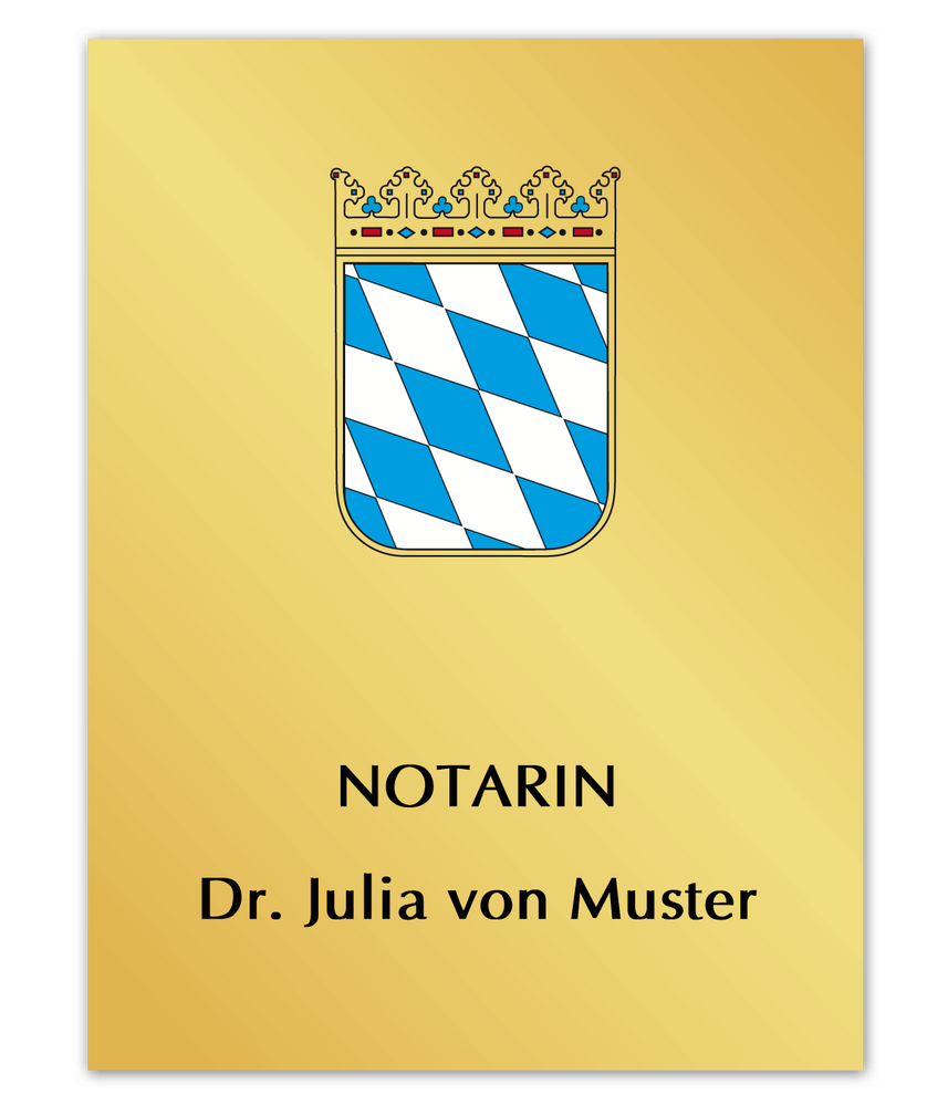 Notarschild 300 x 400 mm, Alu Dibond® Butlerfinish gold, Bayern