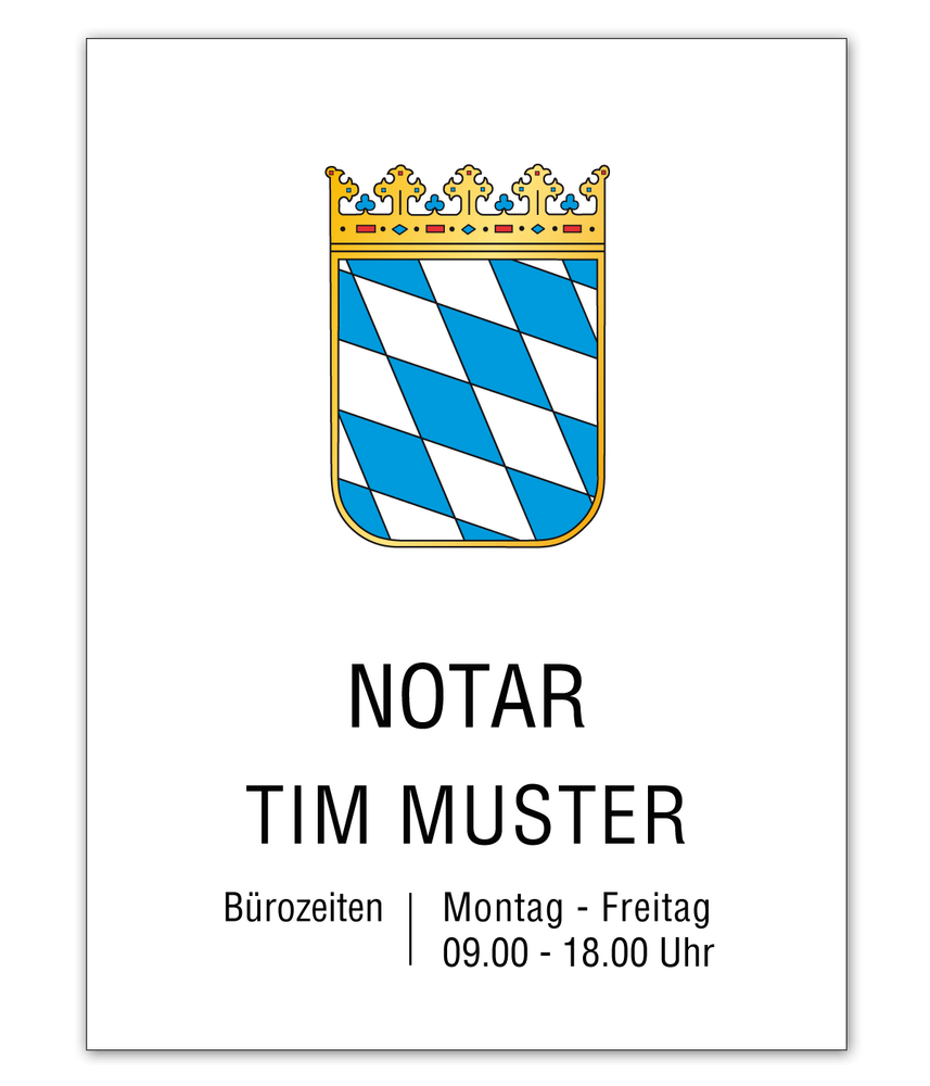 Notarschild 300 x 400 mm, Alu Dibond® weiß, Bayern
