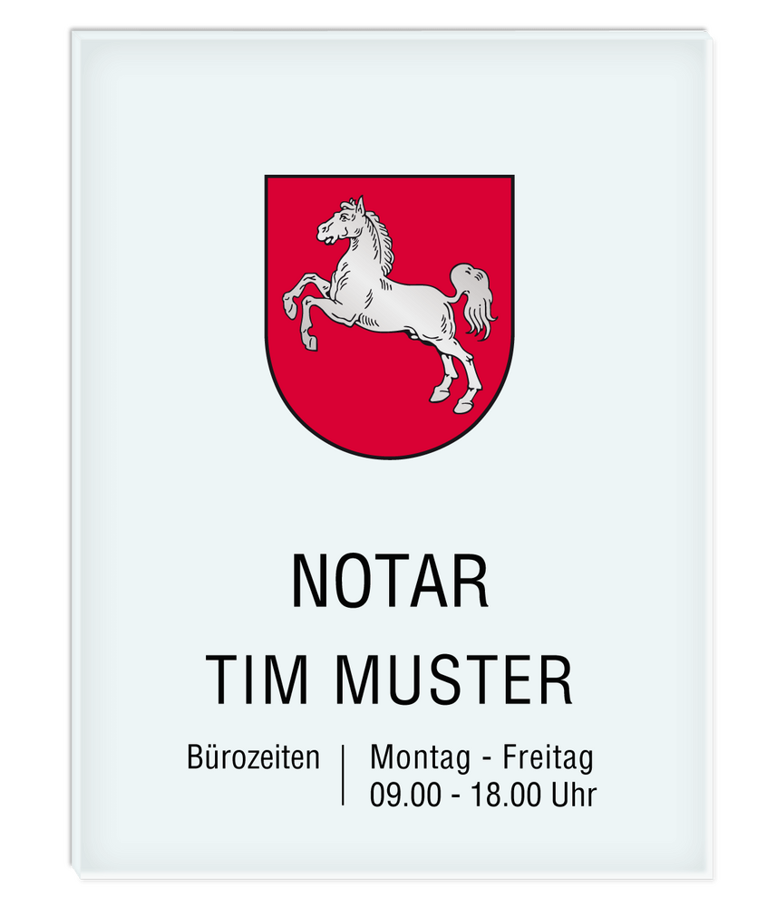 Notarschild 300 x 400 mm, Plexiglas® GS transparent, satiniert, Niedersachsen