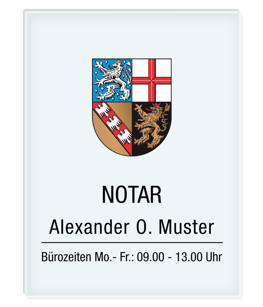 Notarschild 300 x 400 mm, Plexiglas® GS transparent, satiniert, Saarland