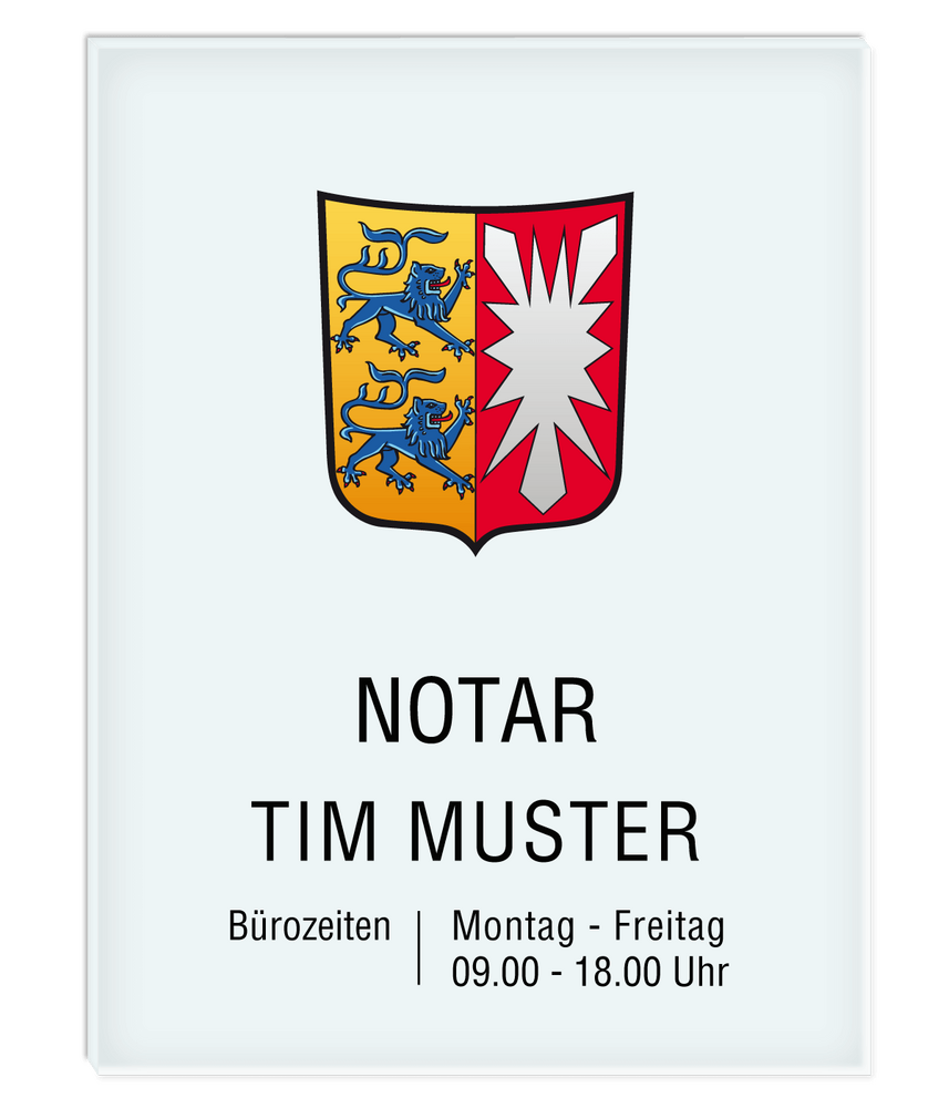 Notarschild 300 x 400 mm, Plexiglas® GS transparent, satiniert, Schleswig-Holstein