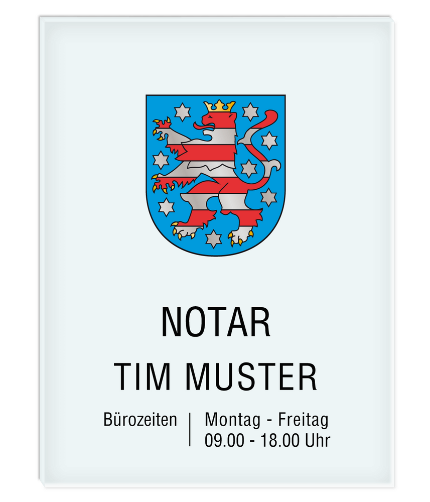 Notarschild 300 x 400 mm, Plexiglas® GS transparent, satiniert, Thüringen