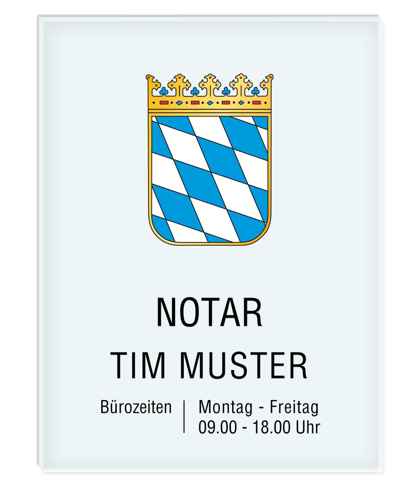 Notarschild 300 x 400 mm, Plexiglas® GS transparent, satiniert, Bayern
