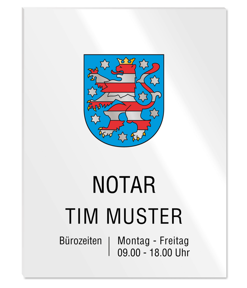 Notarschild 300 x 400 mm, Plexiglas® GS weiß, Thüringen
