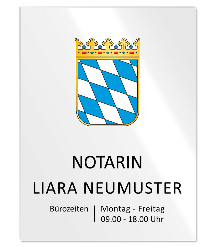 Notarschild 300 x 400 mm, Plexiglas® GS weiß, Bayern