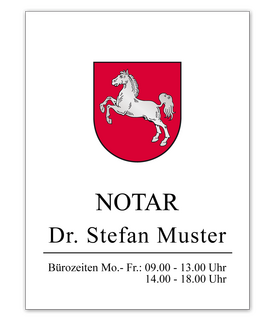 Notarschild 450 x 600 mm, Alu Dibond® weiß, Niedersachsen